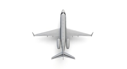 Overhead view of a silver private jet, isolated on a white background.