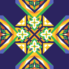 Naklejka premium Colorful geometric pattern with floral design on dark background 