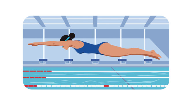 Streamlined Swimmer: Vector Illustration of a Woman Diving into a Pool.