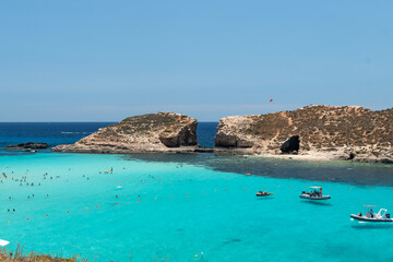 The stunning Blue Lagoon of Comino, with its crystal-clear sea and astonishing colors. Malta