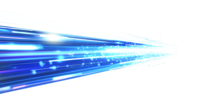 Futuristic light beam glitch effect in blue neon colors with data trail motion design isolated on transparent background 