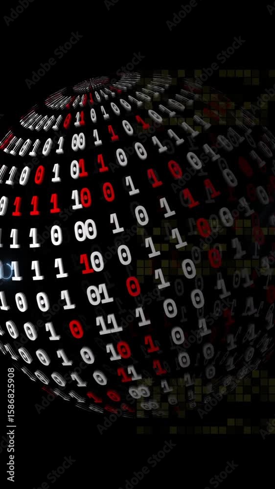 Poster Binary code sphere with digital circuits and data processing animation