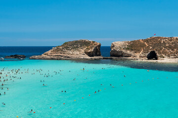 The stunning Blue Lagoon of Comino, with its crystal-clear sea and astonishing colors. Malta