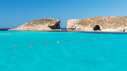 The stunning Blue Lagoon of Comino, with its crystal-clear sea and astonishing colors. Malta