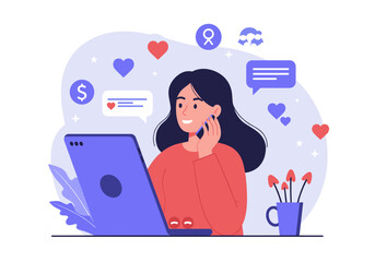 This image represents digital interaction, emotional connections, and social media influence on personal life. 