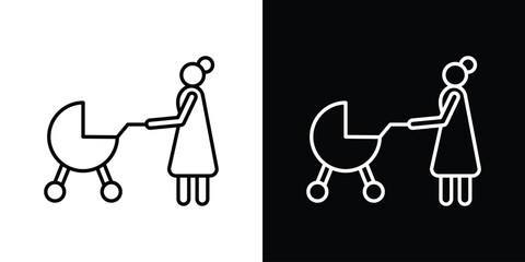 Woman with Baby Stroller icon for Apps. Icon Design Template.