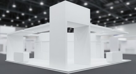 Fototapeta premium Empty white exhibition booth, modern design, in a large hall, showcasing potential.