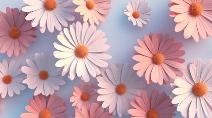 Colorful Floral Background with Pink and White Daisy Flowers