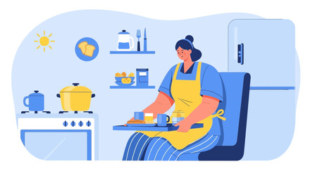 Woman Prepares Food In The Kitchen For Breakfast Cartoon Illustration