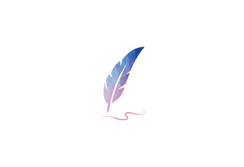 Colorful Low Poly and Feather Pen Logo Design. Writing Feather Pen logo, Vector Illustration