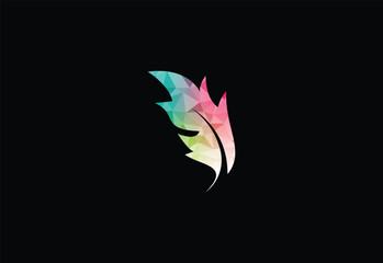 Colorful Low Poly and Feather Pen Logo Design. Writing Feather Pen logo, Vector Illustration