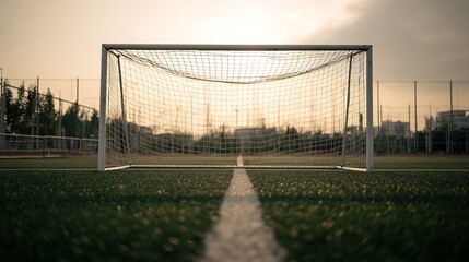Fototapeta premium Goal on Soccer Field at Sunset, Sports Photography