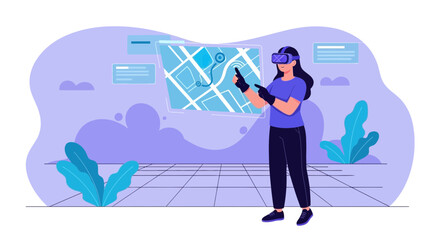 Virtual Reality Application Woman Immersed Navigating Digital World Concept