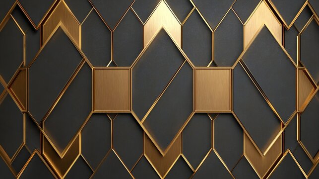 Geometric, dark gray and gold patterned wall