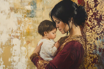 a woman holding a baby in her arms