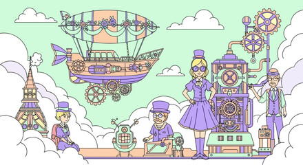 Whimsical Steampunk Adventure Featuring Airships Automatons And Curious Characters