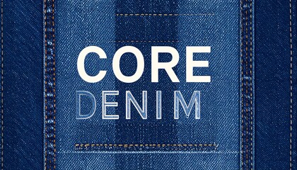 Close-up denim texture with the words "CORE DENIM" emphasized