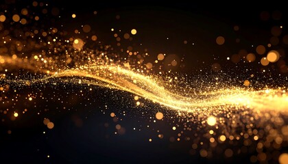 Abstract gold shimmering wave on a dark background
