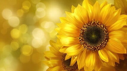 Naklejka premium Golden sunflower cluster against bokeh lights, vivid yellow floral nature wallpaper