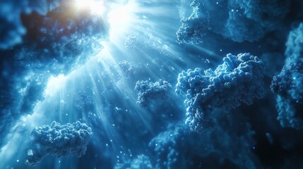 Obraz premium Abstract representation of molecular structures with volumetric light beams