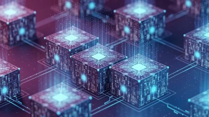Abstract data flowing between processing units. Blockchain network concept for cryptocurrency and digital security animation. - Powered by Adobe