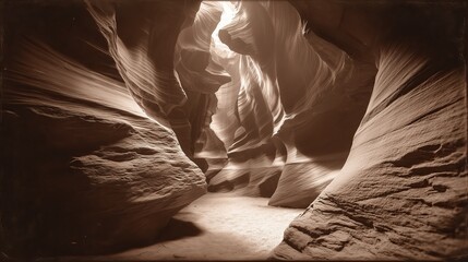 old worn vintage sepia toned polaroid photo of Antelope Canyon