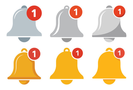 Collection of notification bells with red badge indicating one new alert