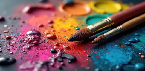Obraz premium Vibrant Artists Palette Oil and Acrylic Paints Ready for Creative Expression