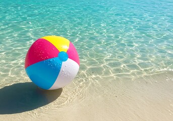 Obraz premium Beach ball floating in clear shallow water