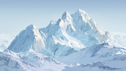 Obraz premium Snowy mountain peak, with bright light hitting slopes under a light blue sky