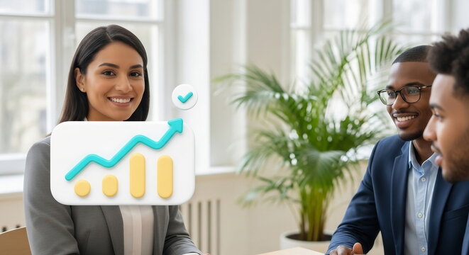 Professional diverse team celebrates business growth and success