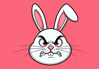 Fototapeta premium Angry white cartoon bunny on pink background