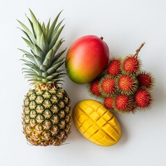 Healthy Tropical Fruit Mix on Bright White Surface