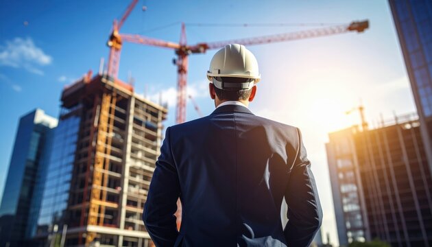 Businessman Looking At Construction Site In City - Powered by Adobe