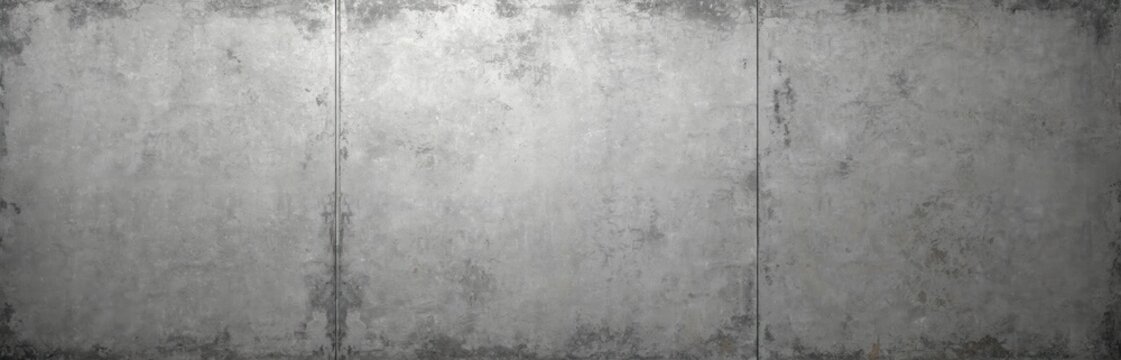 Grunge concrete gray wall texture with rough cement surface. Illustration features long, dusty, horizontal background with building facades, urban architectural elements, weathered, seamless design.