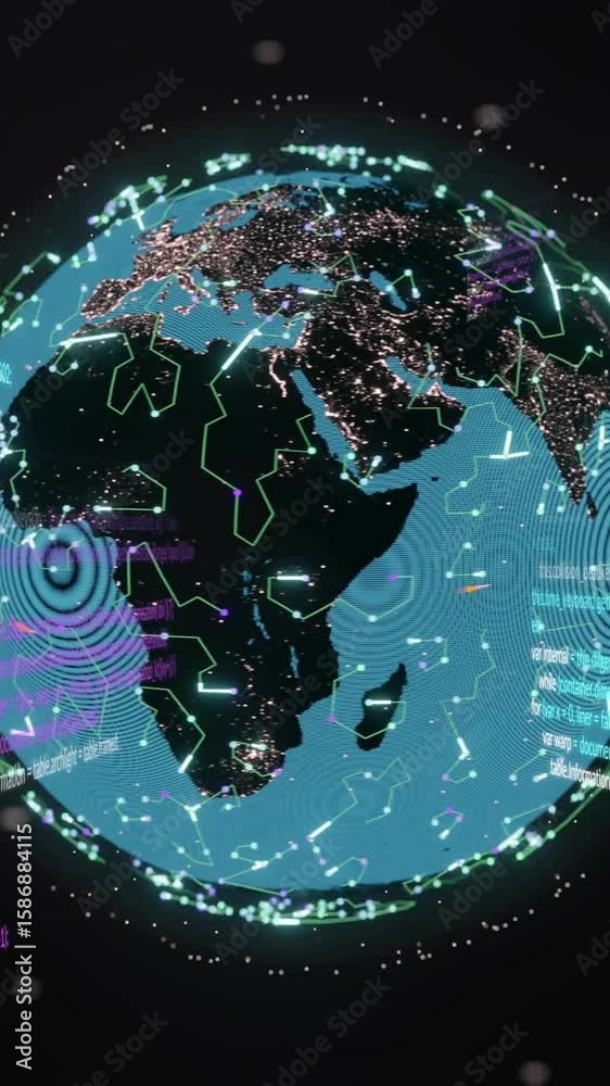 Poster animation of ai data processing over globe with connections