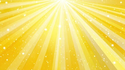 Abstract sunny background with radiating yellow rays and shimmering white particles.