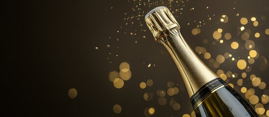 Elegant Champagne Bottle with Golden Sparkles on Dark Background Celebrating Special Occasions