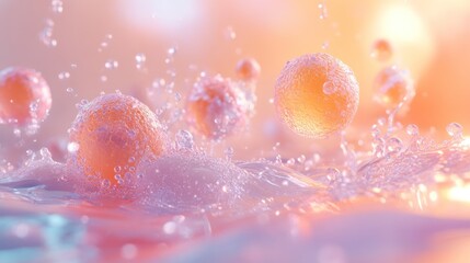 Translucent Spheres Amidst a Gentle Cascade An Abstract Composition of Light and Form