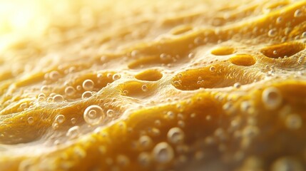 Golden Citrus Surface Bubbly Texture and Light Reflections for Refreshing Visuals 