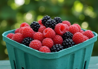 Fresh raspberries and blackberries in basket healthy summer fruits antioxidant rich diet food