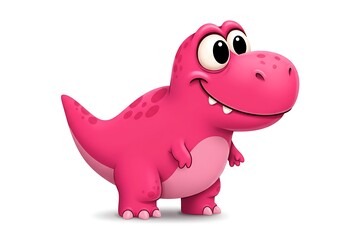 Fototapeta premium Pink cartoon dinosaur with smiling face