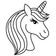 Unicorn outline illustration. Horse head drawing. Simple line Vector. Elegant creature profile.
