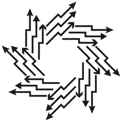 Circular arrow pattern. Directional flow symbol. Cyclic motion design. Vector growth element.
