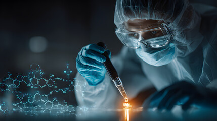 Scientist in laboratory working with advanced quantum computer and complex mathematics on screen