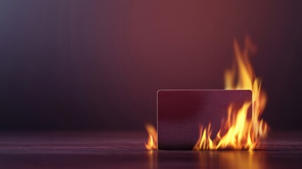 Flames engulfing a fabric surface in a dimly lit studio setting