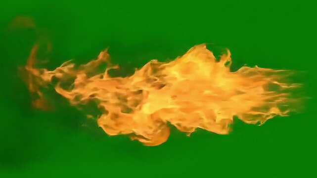 Side Burst Fire Explosion Overlay on Green Screen in Slow Motion