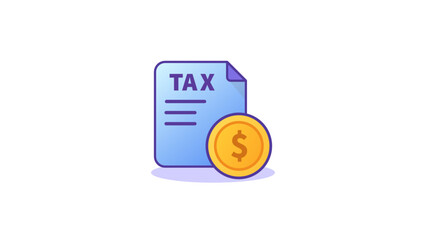 Glossy tax document icon with golden coin, representing taxation, finance, and digital filing systems