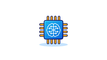 Glossy AI chip icon with neural network circuit, representing artificial intelligence and machine learning technology