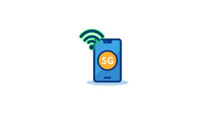 Glossy 5G smartphone icon with green signal waves, ideal for mobile network, fast internet, and wireless communication